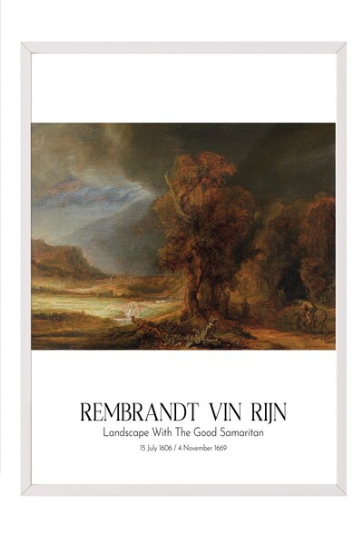 Postifull Rembrandt Vin Rijn - Pejzaž sa dobrom Samarićaninom, slika u belom ...