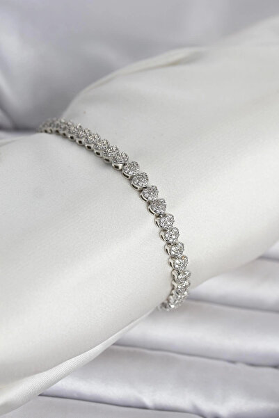 Generic Brand Brass Silver Color Heart Model Row Zircon Stone Women's Bracelet