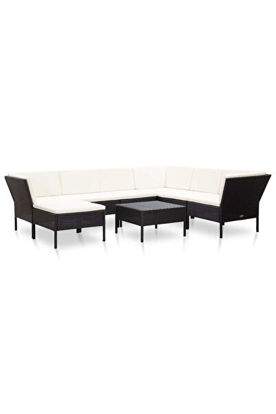 vidaxl Set mobilier de gradina cu perne, 8 piese, negru, poliratan