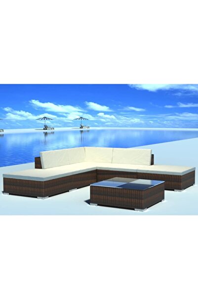 vidaxl Set mobilier de gradina cu perne, 6 piese, maro, poliratan