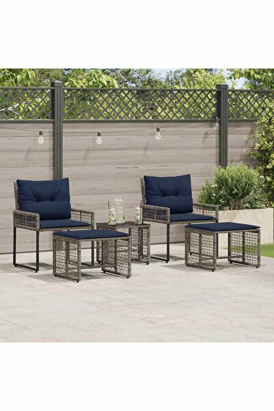 vidaxl Set de Mobilier pentru Exterior cu perna 5 pcs Gri si bleumarin
