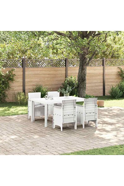 vidaxl Set de masa pentru gradina 5 pcs Alb Ratan Polt