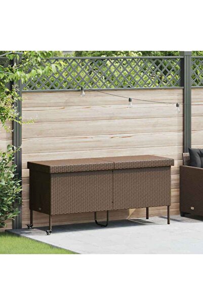 vidaxl Garden storage box with wheels, brown 160x55x75 cm polyrattan