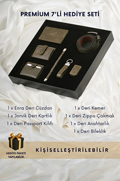 CüzCan Black Box Premium 7'li Deri Erkek Hediye Seti - Yeşil Enra