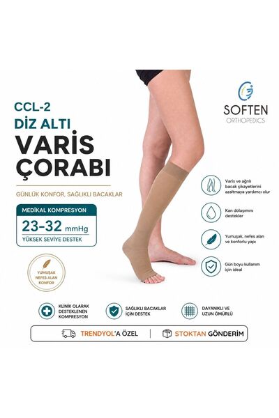 SOFTEN ORTHOPEDICS DİZ ALTI ÇORABI ORTA BASINÇ CCL-2 BURNU AÇIK TEN RENGİ ÇİFT