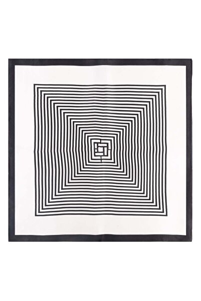 Silk and Cashmere Beyaz Siyah Laila Saf İpek Küçük Kare Eşarp 53x53 cm