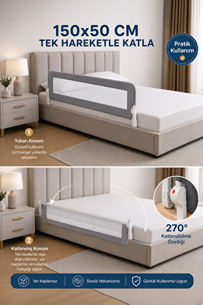 Wumboo 150 cm Bed Barrier - Safety Barrier Protective Barrier, Baby Barrier Large Size - Gray