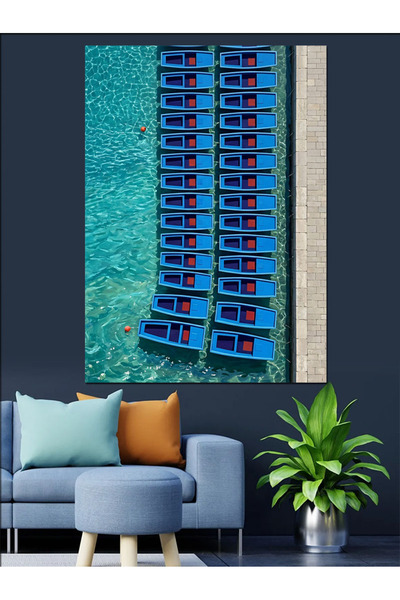 Artmeg Set de canoe albastre aranjate pe mare - Pânză decorativă - Masă din l...