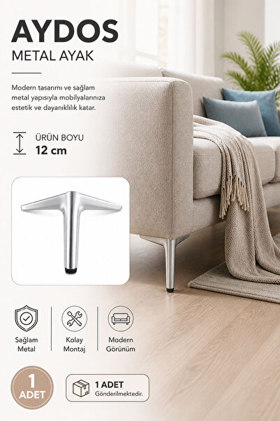 Badem10 Aydos 1 Adet Metal Mobilya Ayağı 12 Cm Krom Dayanıklı Şık Modern Kolt...