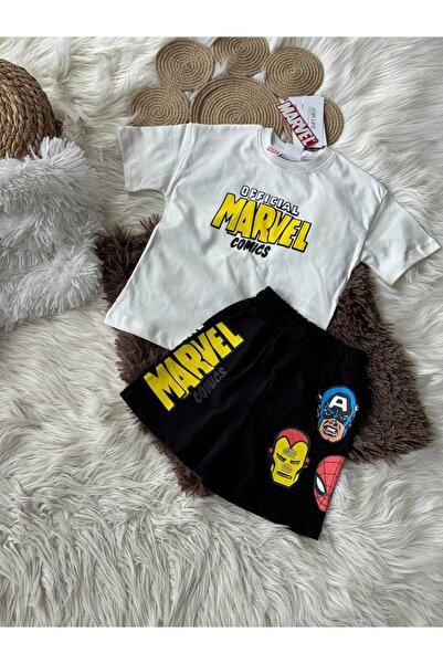 MİO Boys' Cotton Marvel Printed T-Shirt Shorts Set