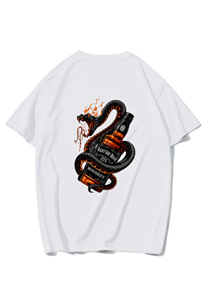 BRZ COLLECTION Tricou unisex oversize cu imprimeu whisky (ALB)