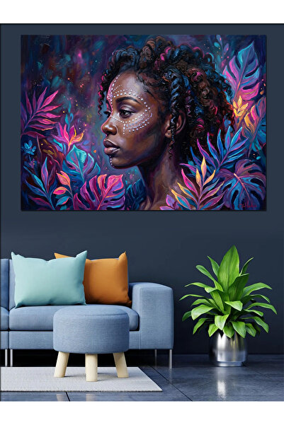 Artmeg Portret de femeie într-o atmosferă de frunze mov Pânză decorativă - Ta...