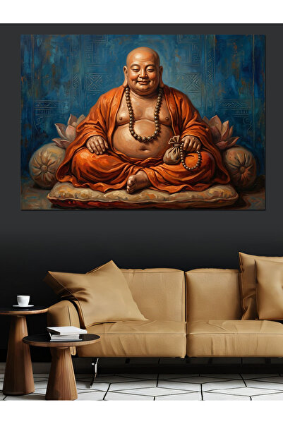 Artmeg Figurină decorativă din pânză cu Buddha zâmbitor în meditație - Tablou...