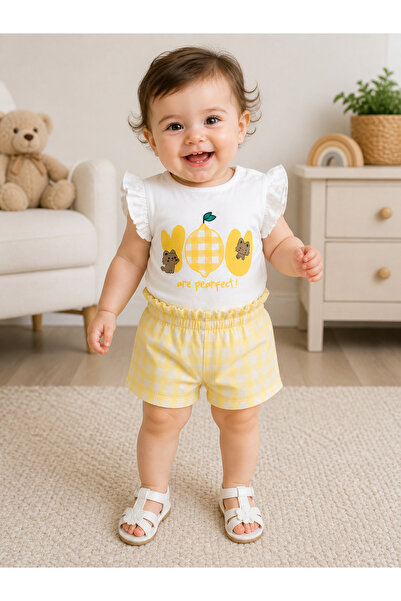 SANTRALBEBE Baby Girl Checkered Baby Set with Shorts
