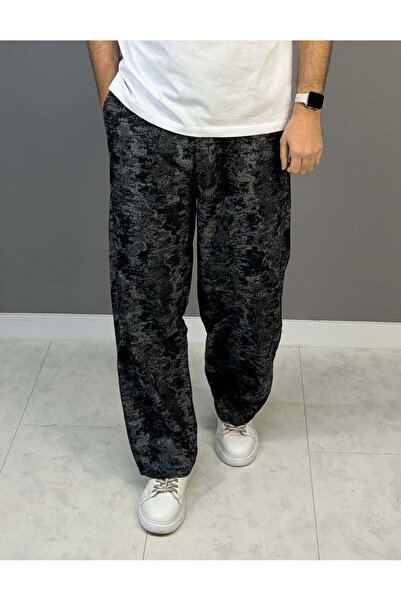 ETIK DESENLİ SİYAH BAGGY EŞOFMAN 6010