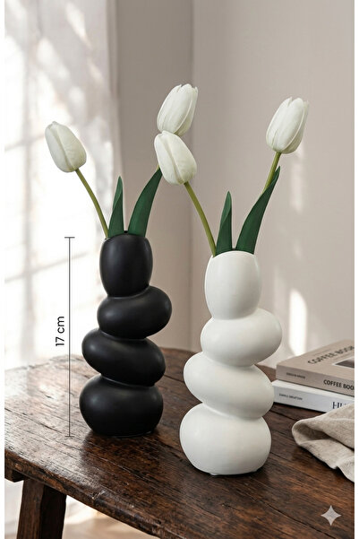 Mergen Art 2'li İskandinav Tarzı 17 cm Çakıl Taşı Bohem Vazo Hediyelik Pinter...