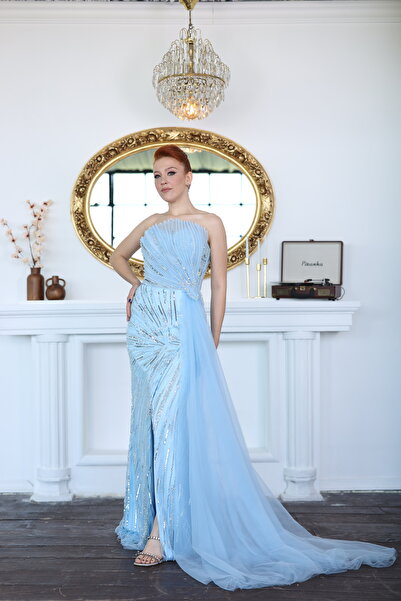 Luna Bride Bebe Mavisi Asimetrik Elbise