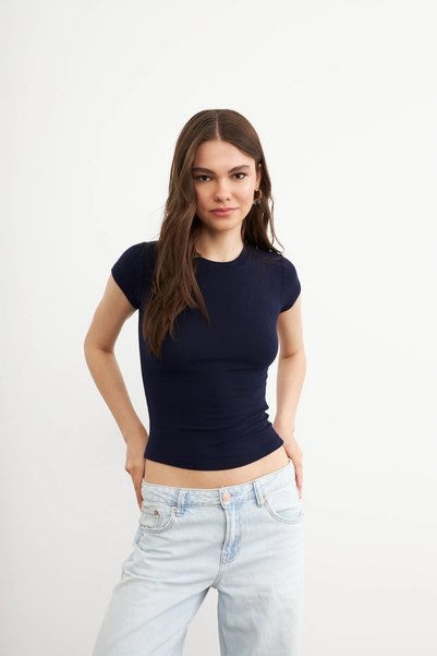 Yefrastore Women's Navy Blue Cotton T-Shirt Ultra Soft Crew Neck Short Sleeve