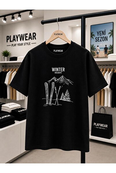 playwear Tricou Winter Kayak Mountain, imprimat pe piept, 100% bumbac, suprad...