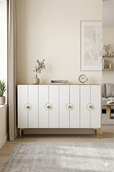 CENEYRA KA1235DBG ENLEM Konsol ve Tv Sehpası Safirmeşe-Beyaz-Gold 120cm
