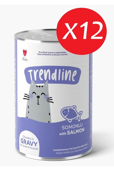 Trendline Konserve Sos İçinde Et Parçacıklı Somonlu Yetişkin Kedi Maması 400 ...