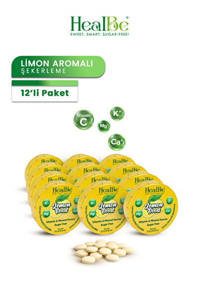 Şekersiz Şekerleme | 12 ADET, Limon Aromalı, Vitamin ve Mineral Destekli