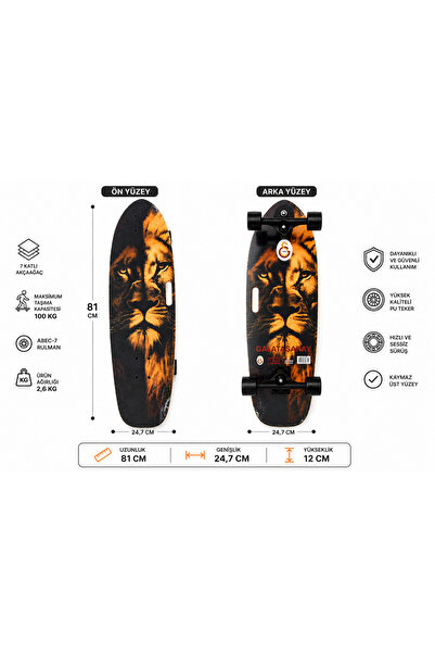 MUBX Galatasaray Lisanslı Kaykay 81 CM ABEC-7 Profesyonel Skateboard