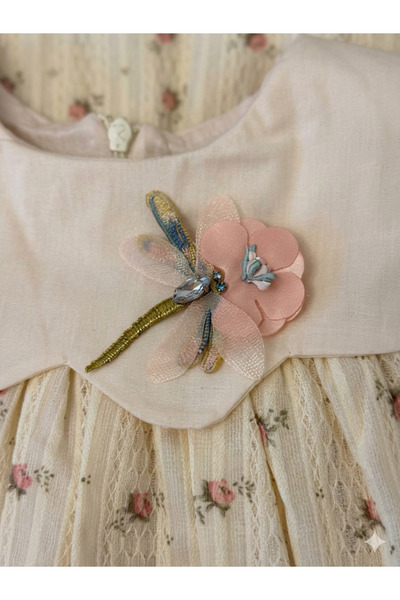 NoyNoy Baby Noynoy Collar Flower Detailed Short Sleeve 100% Cotton Dress