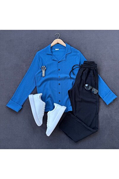 MODA Bürümcük Crinkle Fabric Men's Shirt and Pants Set