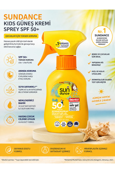 SUNDANCE Kids Güneş Spreyi SPF 50+ Çocuklar İçin Yüksek Koruma Suya Dayanıklı...
