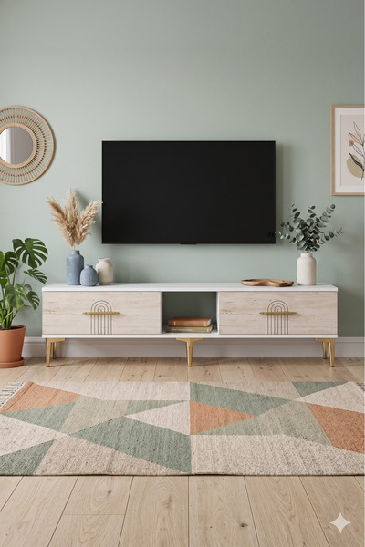 YUMEDİ DESİGN TSA1515BT - SHUMEN TV STAND , TV SEHPASI 150CM BEYAZ-TRAVERTEN