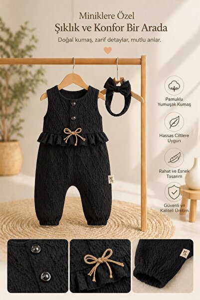METEOR BABY Kız Bebek/Çocuk Fırfırlı Tulum ve Bandana Takımı Şık Kombin - Beb...
