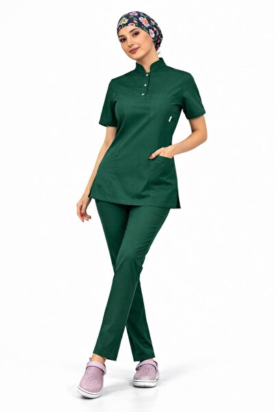 BAŞARAN UNİFORMA Likralı Avcı Yeşili Slim Fit Premium Scrubs