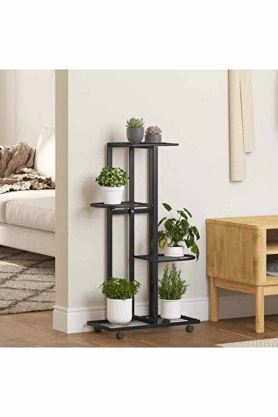 vidaxl Suport de flori cu 4 etaje, cu roti, negru, 44x23x80 cm, fier