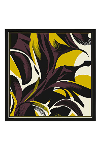 Triko Mısırlı Plum Mustard Abstract Patterned Silk Scarf