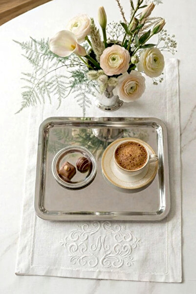 Kitchen Life Square Stainless Steel Silver Coffee Presentation Tray-Luxury Se...