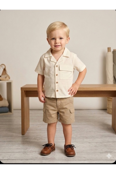 BEBİÇO KİDS Baby Boy-Child Linen Textured Safari Set