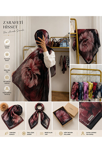 Merve Collection Çiçek Desenli Şal Bordo Siyah