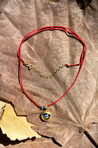 Spossy Silver Jewelry 925 Ayar Gümüş, Gold, Yuvarlak Nazar Cam Göz Kırmızı İp...
