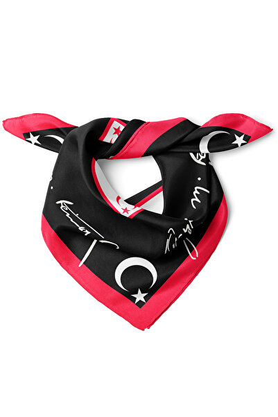 nehir eşarp Atatürk İmza & Ay Yıldız Desen Fular Bandana 50x50 Cm