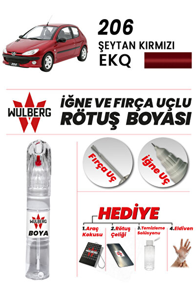 Wulberg Peugeot 206 Şeytan Kırmızı EKQ Rötuş Boya 25 ml İğne & Fırça Uçlu Kal...