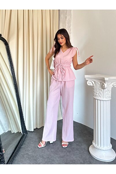 Mazelf Baby&Kids Wear Set de top și pantaloni fără mâneci, cu detalii din dan...