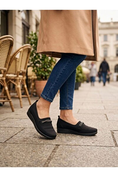 Passeri Shoes Women's Black Flexible Fabric Surface Comfortable Slip-On Casua...