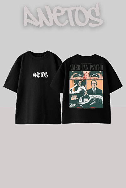 Anetos Tricou negru supradimensionat cu imprimeu pe spate American Psycho 1 S...