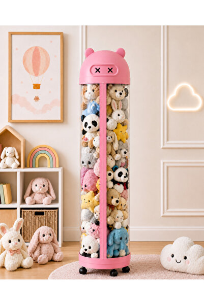 pabucko Oyuncak Saklama Kulesi - 145 cm Fermuarlı Şeffaf Peluş Oyuncak Düzenl...