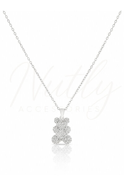 Nutly Accessories Ayıcık Kolye Kadın Taşlı Çelik Kolye Sevimli Minimal Şık Ay...