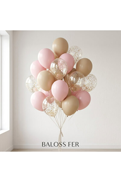 baloss fer Deniz Kumu Pembe Gold Pullu Balon Seti 20 Parça Parti Dekor Şık Ta...
