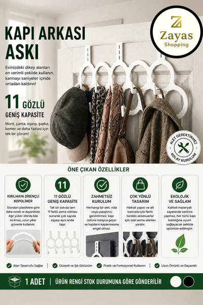 Zayas Shopping 11 Gözlü Kapı Arkası Askı – Pratik Düzenleyici