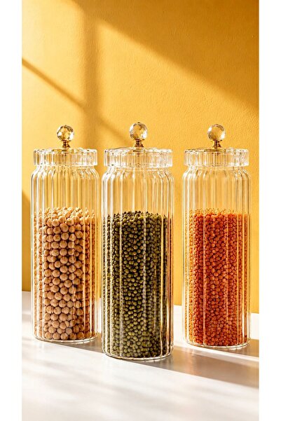 Maloria Glass Legume Storage Jar with Crystal Lid |   3 Pieces - 1500 ml