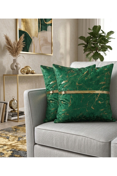 DAHABELLA LUXE HOME 2-Piece Luxury Modern Patterned Velvet Cushion Cover - Go...